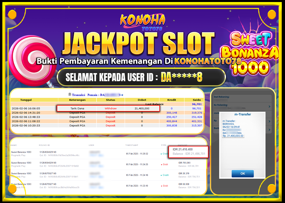 KONOHATOTO78 JACKPOT SWEET BONANZA 1000  Rp.21.400.000,LUNAS